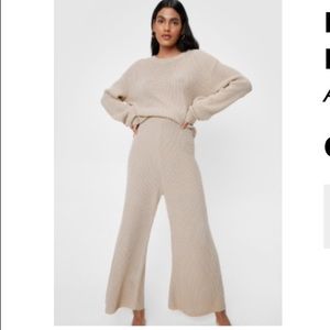 Nasty Gal Love You Culotte Knit Sweater and Pants Lounge Set in color Oatmeal